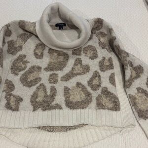 Aqua Cream and Brown Cowl Neck Sweater